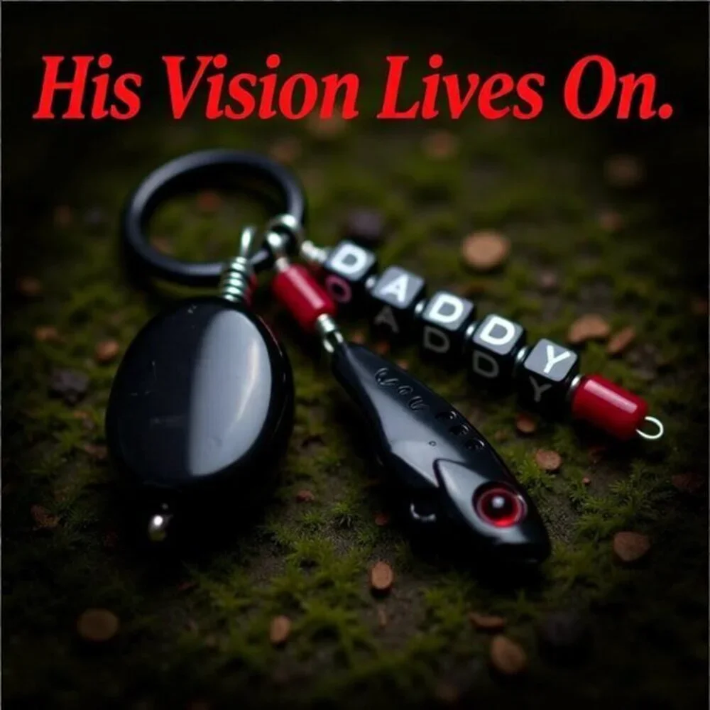 DADDY! Personalized Fishing Lure Key Chain - Black Onyx + Black Fish Key Ring